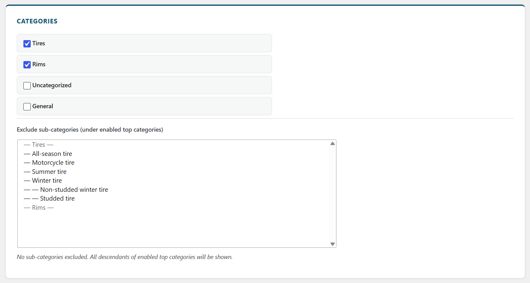 Quick Search Pro settings categories