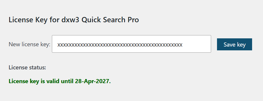 Quick Search Pro settings license